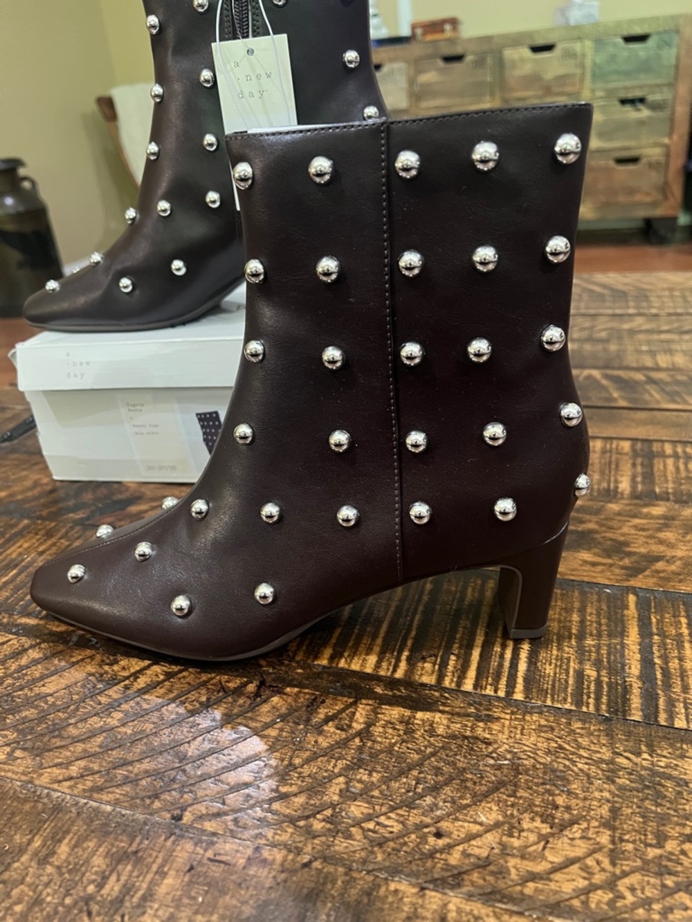Wide width Brown gold Studded Ankle Booties by a new day